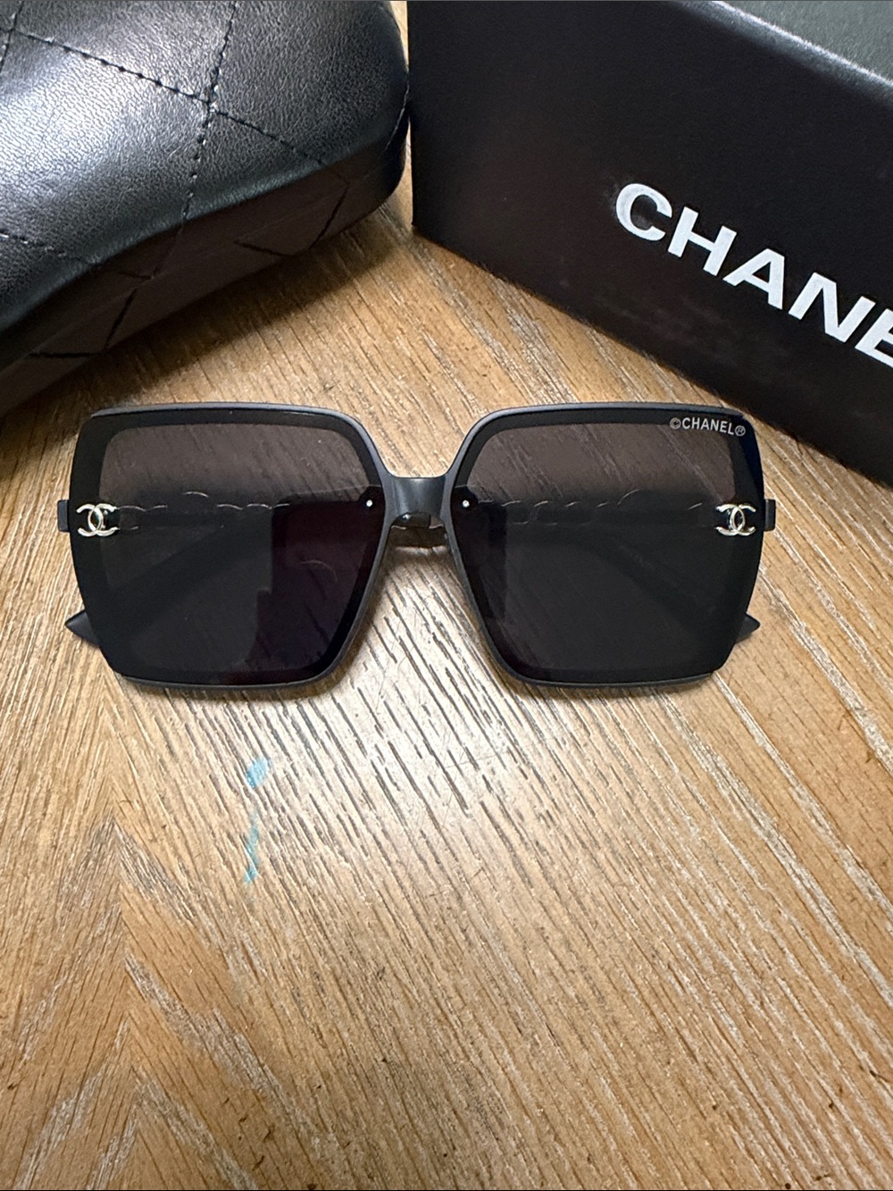 CHANEL Black & Silver Oversized Square Sunglasses with CC Logo - Picture 5 of 10